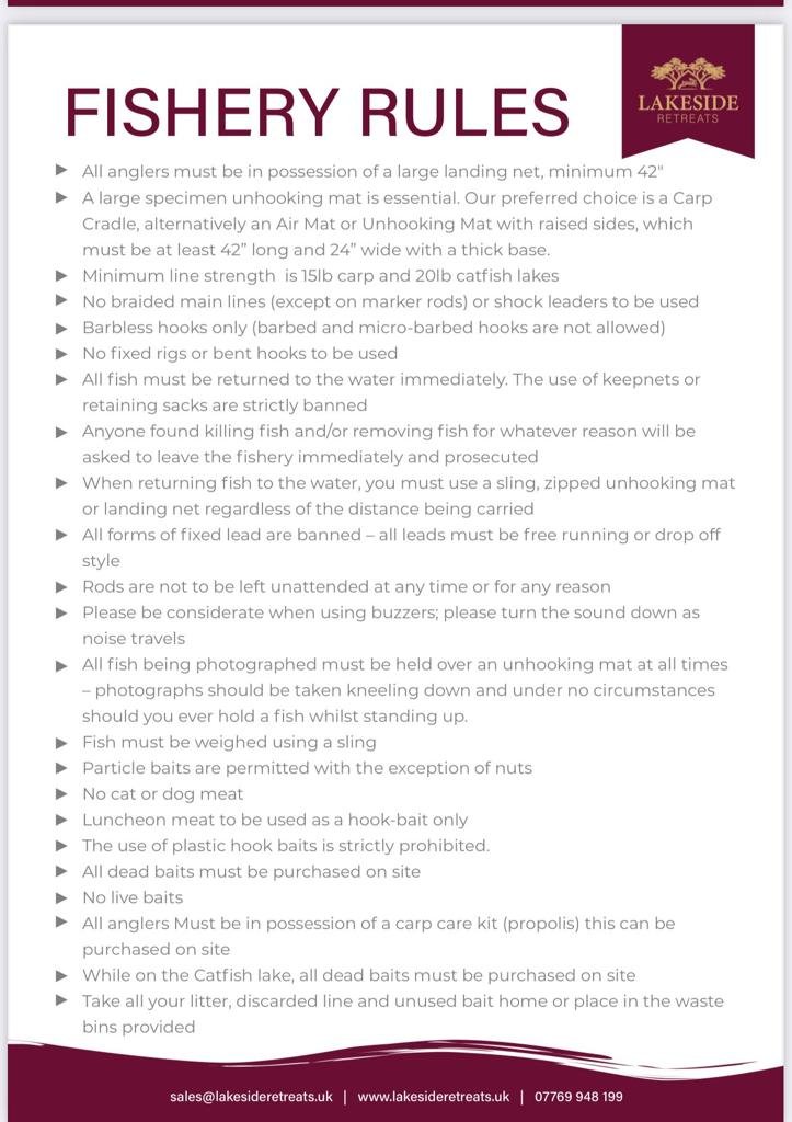 Fishery Rules Lakeside Retreats